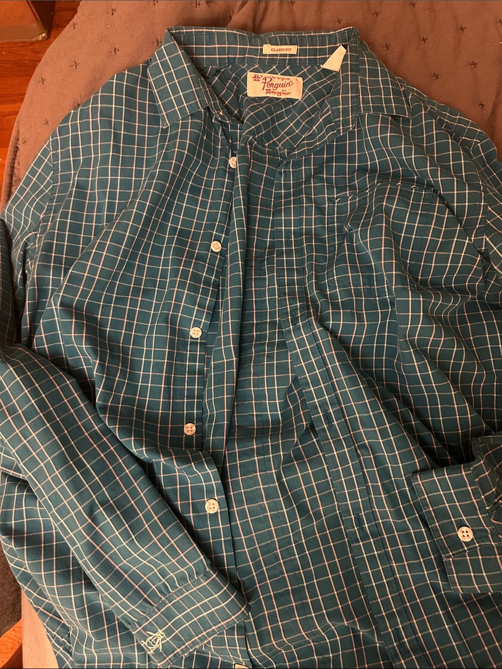 Original Penguin Teal Plaid Button-Down Shirt